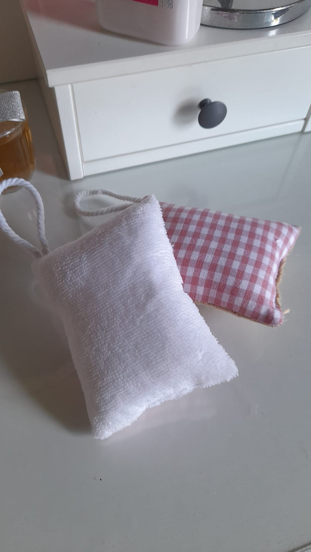 Dúo de esponjas de tocador vichy rosa empolvado